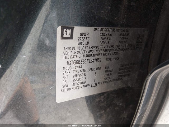 Продажа на аукционе авто 2015 Gmc Canyon 4wd Sle, vin: 1GTG6BE33F1241050, номер лота: 45830127