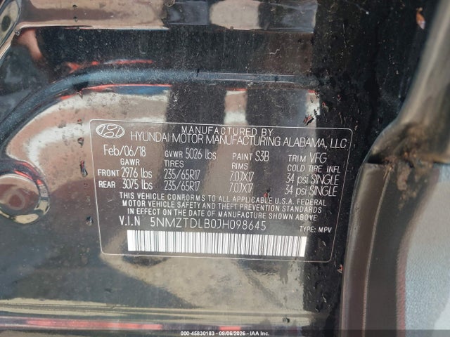 Продаж на аукціоні авто 2018 Hyundai Santa Fe Sport 2.4l, vin: 5NMZTDLB0JH098645, номер лоту: 45830183