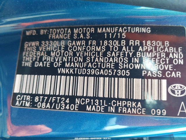 VNKKTUD39GA057305 Toyota Yaris Se