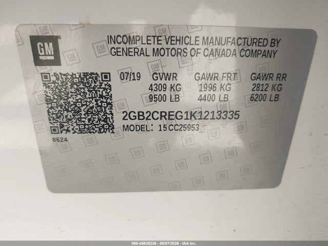 45830236 :رقم المزاد ، 2GB2CREG1K1213335 vin ، 2019 Chevrolet Silverado 2500hd مزاد بيع