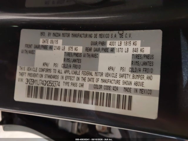 2016 Mazda Mazda3 I Sport მანქანა იყიდება აუქციონზე, vin: 3MZBM1U74GM258374, აუქციონის ნომერი: 45830241