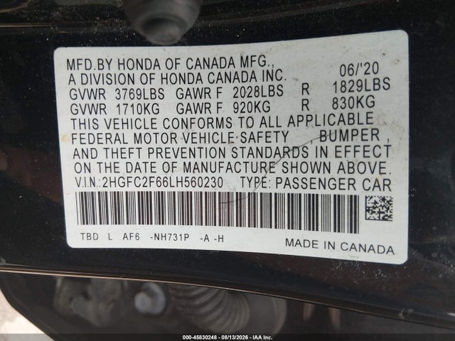 Продажа на аукционе авто 2020 Honda Civic Lx, vin: 2HGFC2F66LH560230, номер лота: 45830248