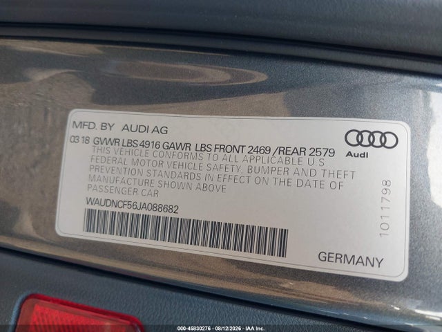 Aukcja sprzedaży 2018 Audi A5 2.0t Premium, vin: WAUDNCF56JA088682, numer aukcji: 45830276