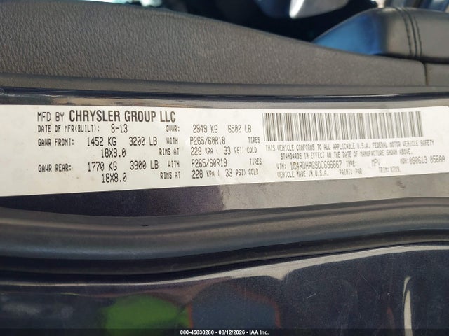 2013 Dodge Durango Sxt მანქანა იყიდება აუქციონზე, vin: 1C4RDHAG9DC696867, აუქციონის ნომერი: 45830280