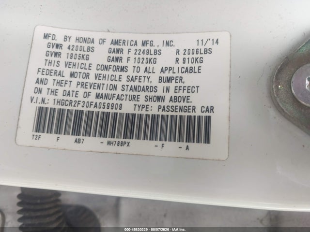 Aukcja sprzedaży 2015 Honda Accord Lx, vin: 1HGCR2F30FA059909, numer aukcji: 45830329