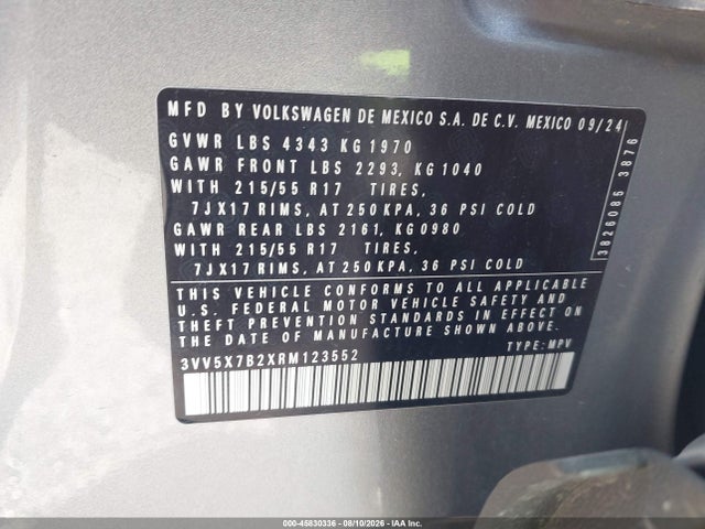 Продаж на аукціоні авто 2024 Volkswagen Taos 1.5t S, vin: 3VV5X7B2XRM123552, номер лоту: 45830336