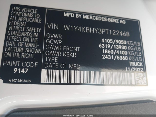 W1Y4KBHY3PT122468 Mercedes-Benz Sprinter 2500 Standard Roof 4-cyl Diesel