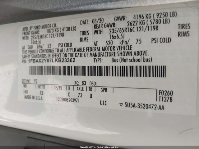 Ford Transit-350 Passenger Van Xl 2020 1FBAX2Y87LKB23362 Image 9