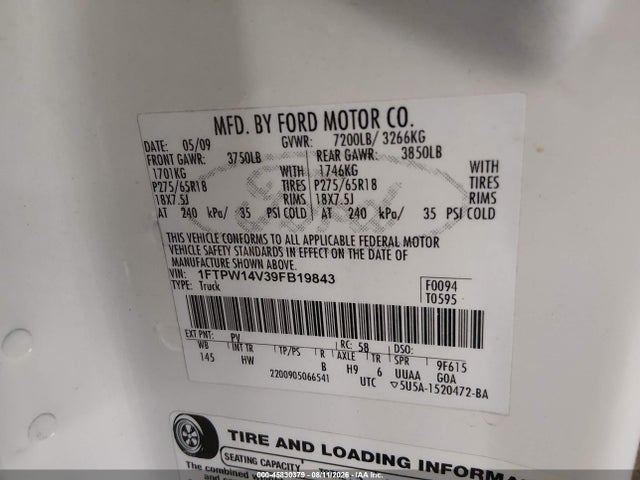 Продажа на аукционе авто 2009 Ford F-150 Fx4/king Ranch/lariat/platinum/xl/xlt, vin: 1FTPW14V39FB19843, номер лота: 45830379