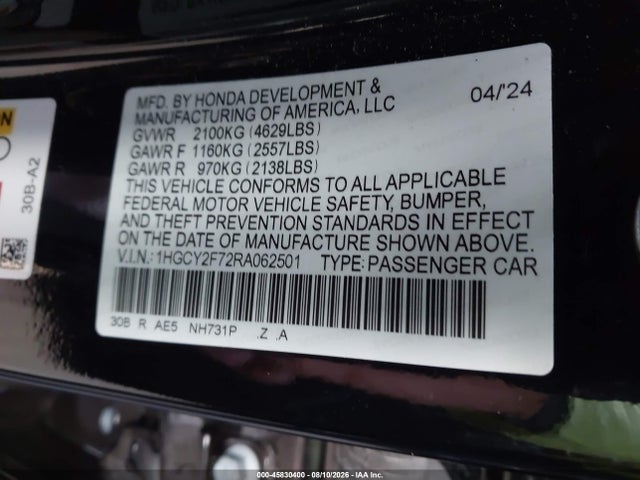 1HGCY2F72RA062501 Honda Accord Hybrid Sport-l