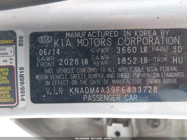 KIA RIO LX 2015 KNADM4A39F6433728 Image 9
