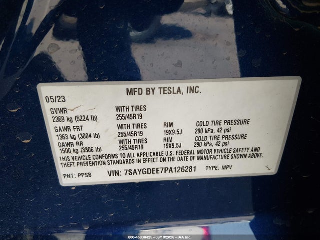 Aukcja sprzedaży 2023 Tesla Model Y, vin: 7SAYGDEE7PA126281, numer aukcji: 45830425