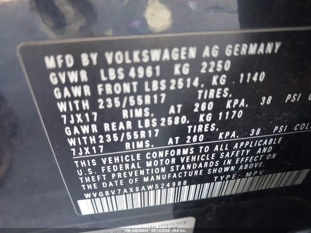 Продаж на аукціоні авто 2010 Volkswagen Tiguan Wolfsburg Edition, vin: WVGBV7AX8AW524988, номер лоту: 45830442