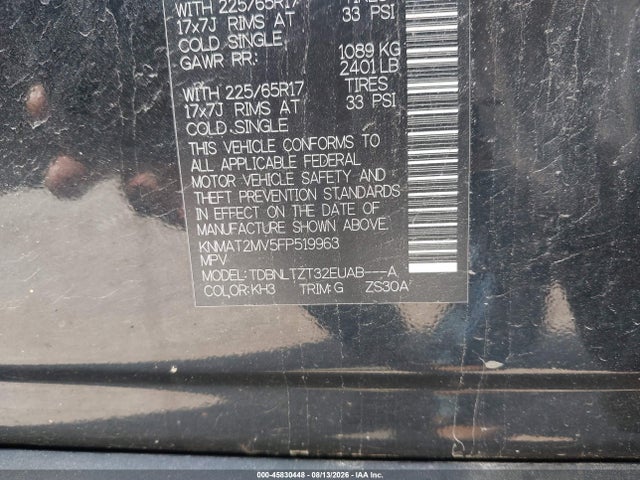 45830448 :رقم المزاد ، KNMAT2MV5FP519963 vin ، 2015 Nissan Rogue Sv مزاد بيع
