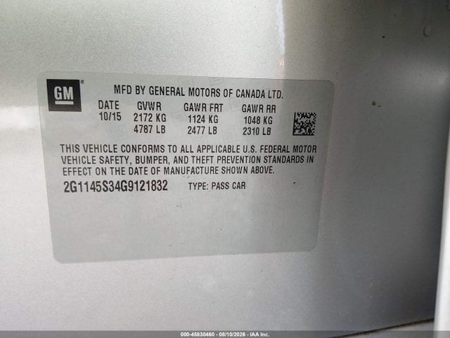 Продаж на аукціоні авто 2016 Chevrolet Impala 2lz, vin: 2G1145S34G9121832, номер лоту: 45830460