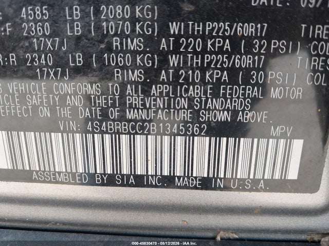 Aukcja sprzedaży 2011 Subaru Outback 2.5i Premium, vin: 4S4BRBCC2B1345362, numer aukcji: 45830470