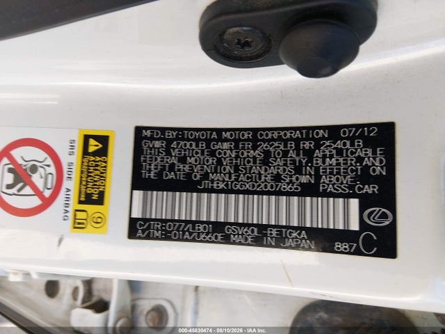 Продажа на аукционе авто 2013 Lexus Es 350, vin: JTHBK1GGXD2007865, номер лота: 45830474