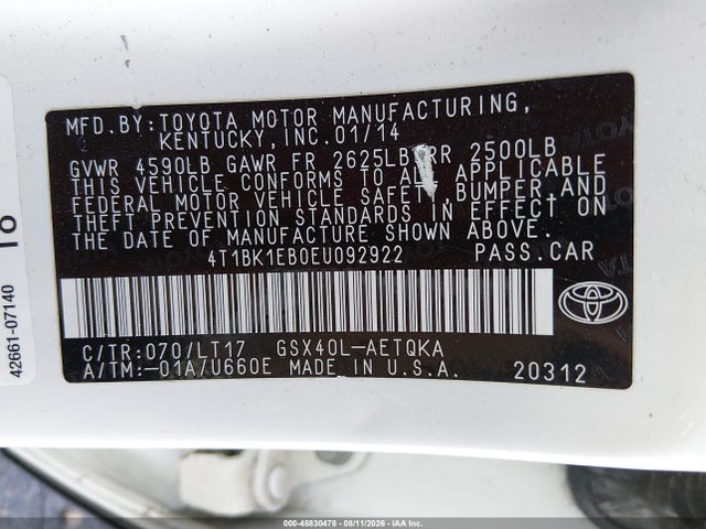Продажа на аукционе авто 2014 Toyota Avalon Xle Touring, vin: 4T1BK1EB0EU092922, номер лота: 45830478