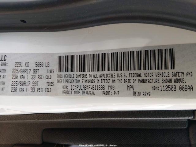 Продажа на аукционе авто 2015 Jeep Cherokee Sport, vin: 1C4PJLAB4FW611698, номер лота: 45830488