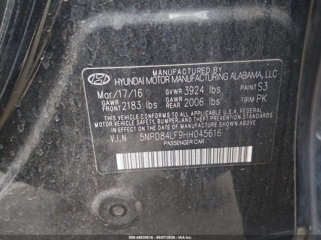 Aukcja sprzedaży 2017 Hyundai Elantra Se, vin: 5NPD84LF9HH045616, numer aukcji: 45830516