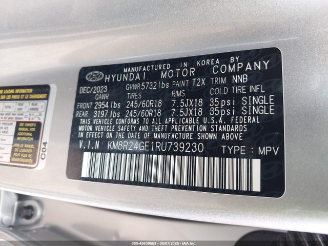 Продажа на аукционе авто 2024 Hyundai Palisade Sel, vin: KM8R24GE1RU739230, номер лота: 45830553