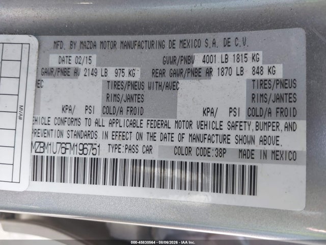 3MZBM1U76FM196751 Mazda Mazda3 I Sport