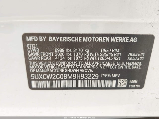Aukcja sprzedaży 2021 Bmw X7 Xdrive40i, vin: 5UXCW2C08M9H93229, numer aukcji: 45830588
