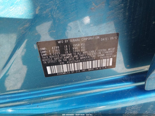 Auction sale of the 2018 Subaru Impreza 2.0i, vin: 4S3GTAA67J1710037, lot number: 45830593