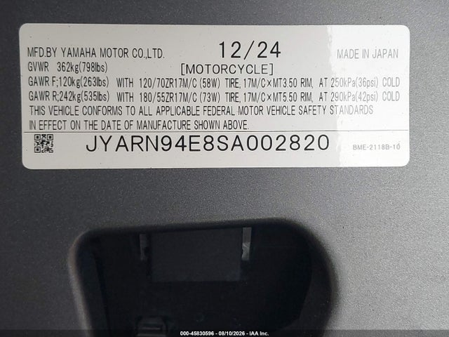 JYARN94E8SA002820 Yamaha MT09