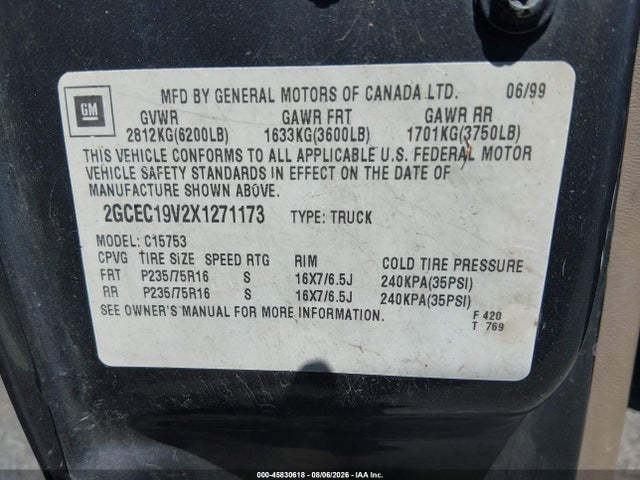 45830618 :رقم المزاد ، 2GCEC19V2X1271173 vin ، 1999 Chevrolet Silverado 1500 Ls مزاد بيع