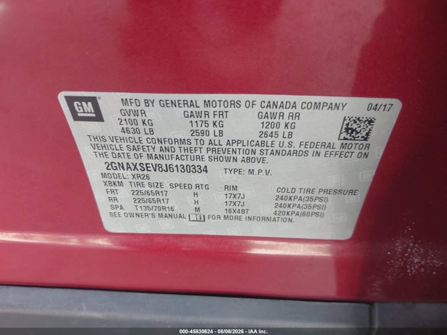 Chevrolet EQUINOX LT 2018 2GNAXSEV8J6130334 Image 9