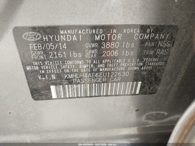 KMHDH4AE6EU122630 Hyundai ELANTRA SE