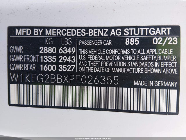 2023 Mercedes-benz Eqe 350 მანქანა იყიდება აუქციონზე, vin: W1KEG2BBXPF026355, აუქციონის ნომერი: 45830650