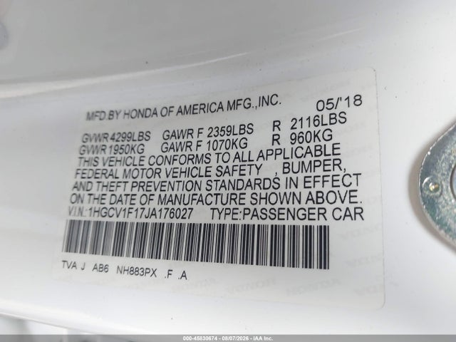1HGCV1F17JA176027 Honda ACCORD LX