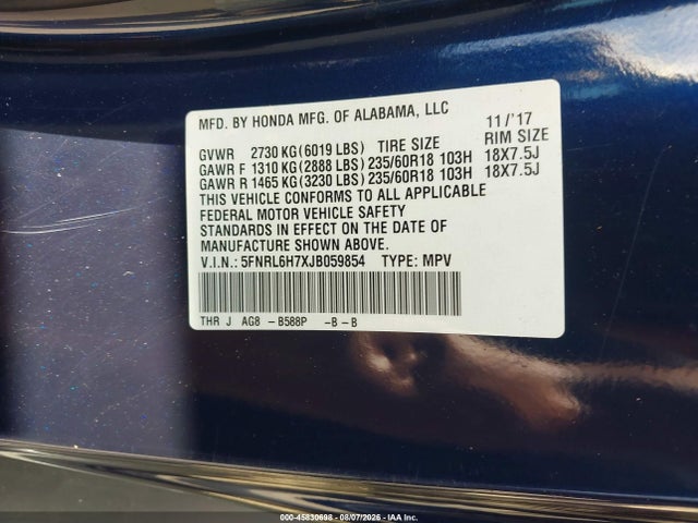 Продажа на аукционе авто 2018 Honda Odyssey Ex-l, vin: 5FNRL6H7XJB059854, номер лота: 45830698