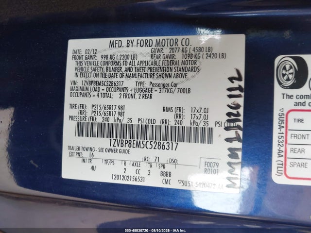 Продажа на аукционе авто 2012 Ford Mustang V6 Premium, vin: 1ZVBP8EM5C5286317, номер лота: 45830720
