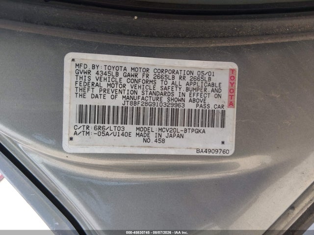 Продаж на аукціоні авто 2001 Lexus Es 300, vin: JT8BF28G910329963, номер лоту: 45830745
