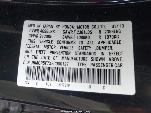 Aukcja sprzedaży 2014 Honda Accord Plug-in Hybrid, vin: JHMCR5F7XEC000127, numer aukcji: 45830771