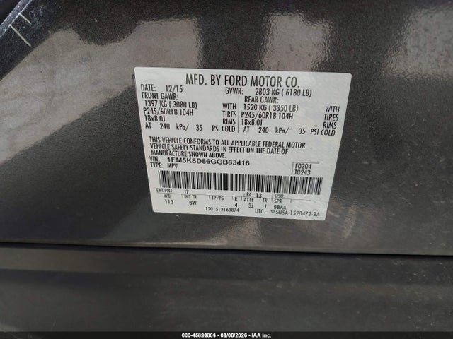 Ford EXPLORER XLT 2016 1FM5K8D86GGB83416 Image 9