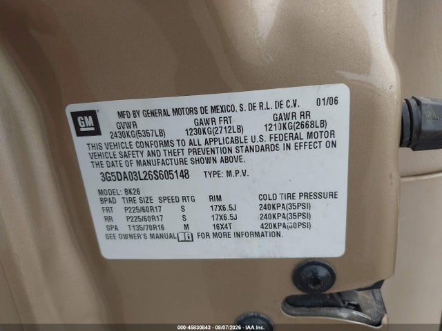 Продаж на аукціоні авто 2006 Buick Rendezvous Cx, vin: 3G5DA03L26S605148, номер лоту: 45830843