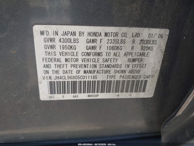 Продажа на аукционе авто 2005 Acura Tsx, vin: JH4CL96805C011185, номер лота: 45830844