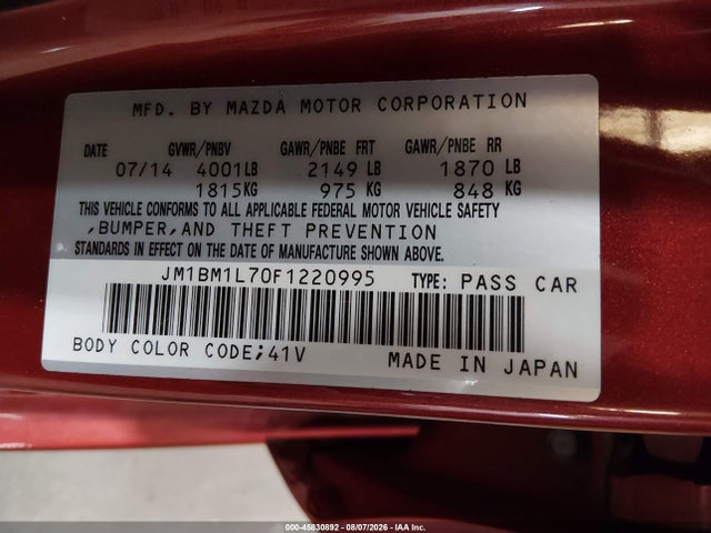 Продаж на аукціоні авто 2015 Mazda Mazda3 I Touring, vin: JM1BM1L70F1220995, номер лоту: 45830892