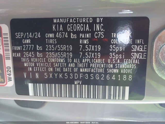 Продажа на аукционе авто 2025 Kia Sportage Sx-prestige, vin: 5XYK53DF3SG264188, номер лота: 45830904