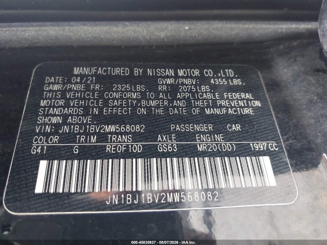 2021 Nissan Rogue Sport Sv Fwd Xtronic Cvt მანქანა იყიდება აუქციონზე, vin: JN1BJ1BV2MW568082, აუქციონის ნომერი: 45830937