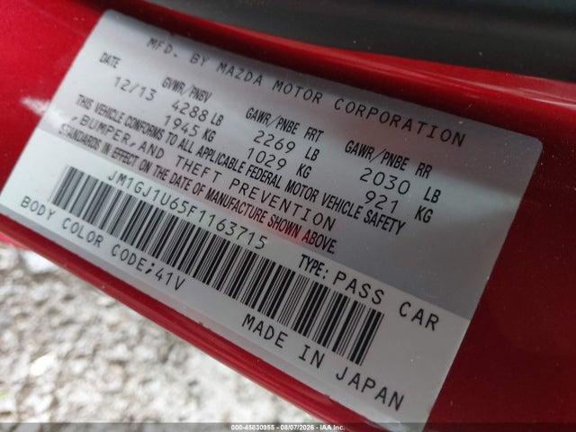 45830955 :رقم المزاد ، JM1GJ1U65F1163715 vin ، 2015 Mazda Mazda6 I Sport مزاد بيع