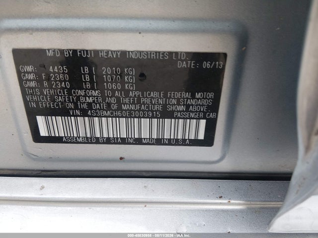 Aukcja sprzedaży 2014 Subaru Legacy 2.5 I Sport, vin: 4S3BMCH60E3003915, numer aukcji: 45830958