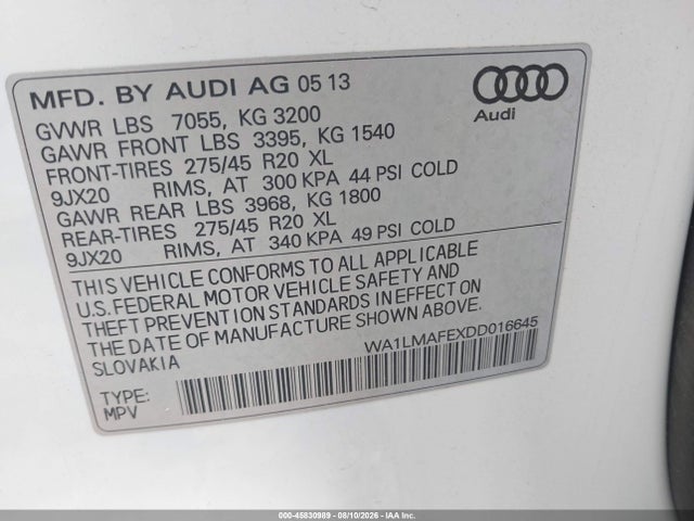 Aukcja sprzedaży 2013 Audi Q7 3.0 Tdi Premium, vin: WA1LMAFEXDD016645, numer aukcji: 45830989