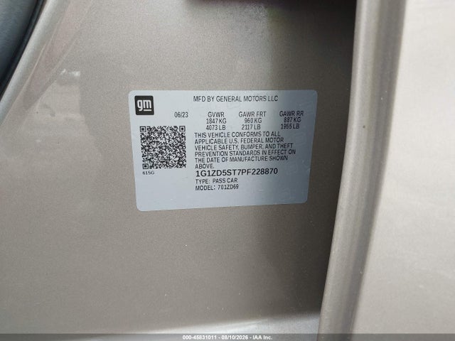 Продажа на аукционе авто 2023 Chevrolet Malibu Fwd 1lt, vin: 1G1ZD5ST7PF228870, номер лота: 45831011