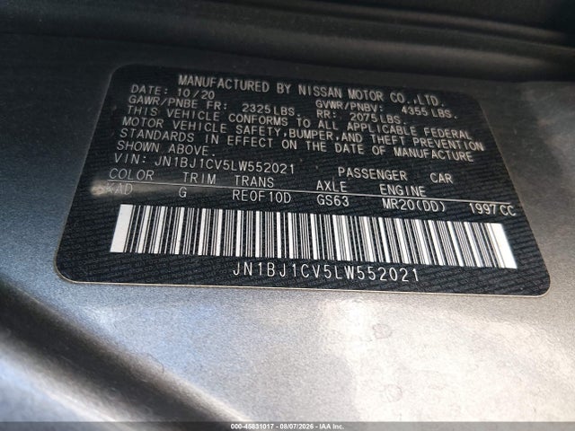 Продаж на аукціоні авто 2020 Nissan Rogue Sport Sl Fwd Xtronic Cvt, vin: JN1BJ1CV5LW552021, номер лоту: 45831017