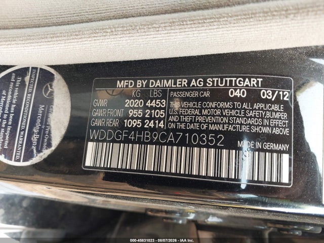 Aukcja sprzedaży 2012 Mercedes-benz C 250 Sport, vin: WDDGF4HB9CA710352, numer aukcji: 45831023